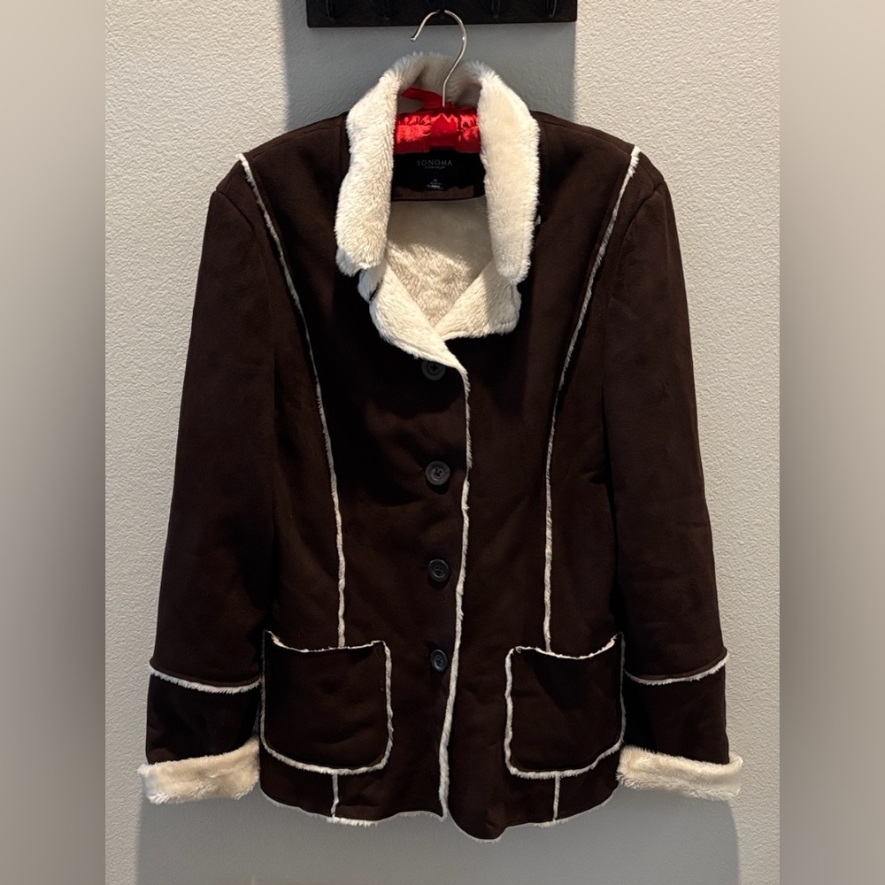 Sonoma Suede Faux with Fur Lined Brown  Jacket